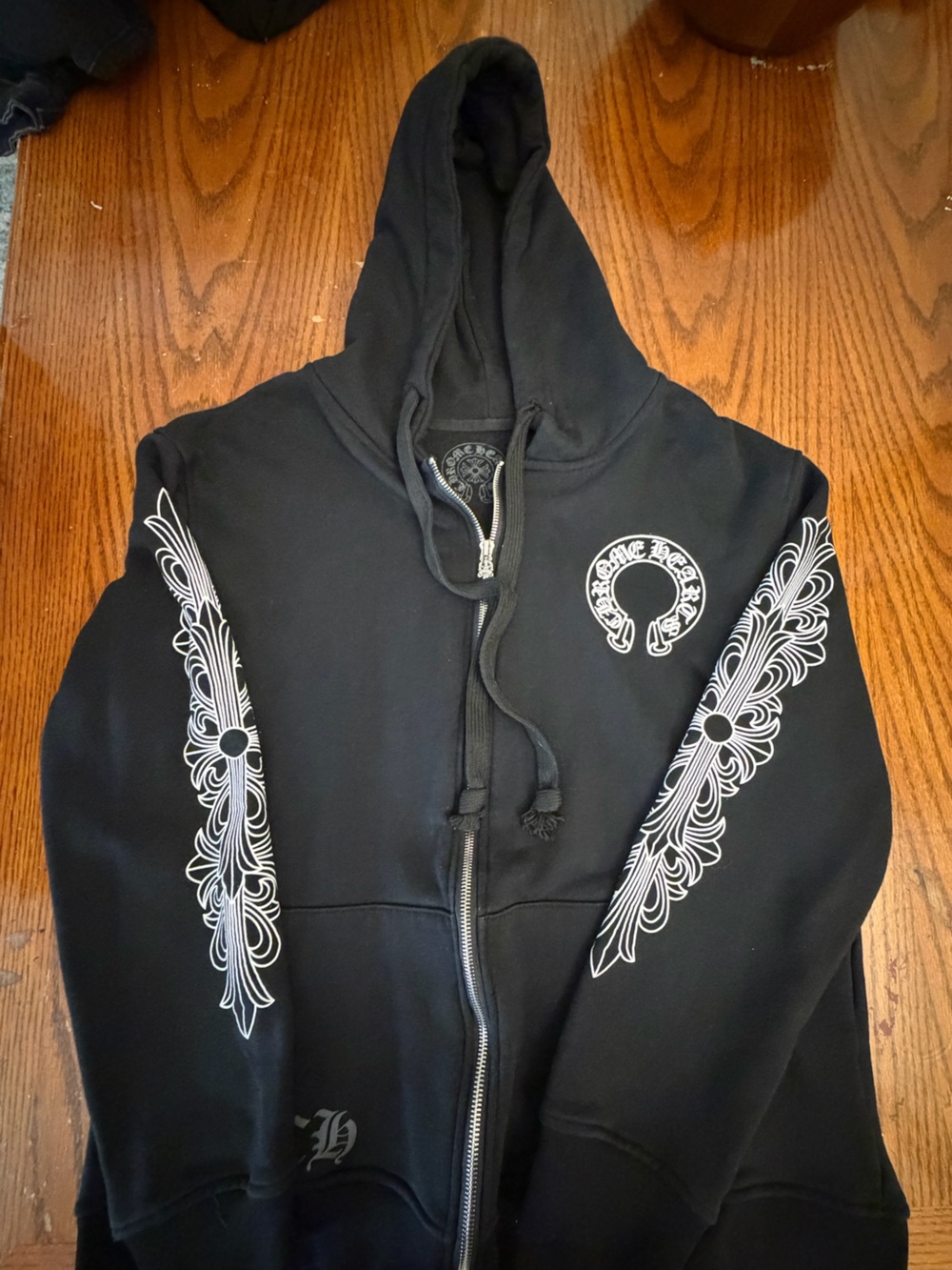 Chrome Hearts Black Hoodie with Silver Dagger Zipper Pull